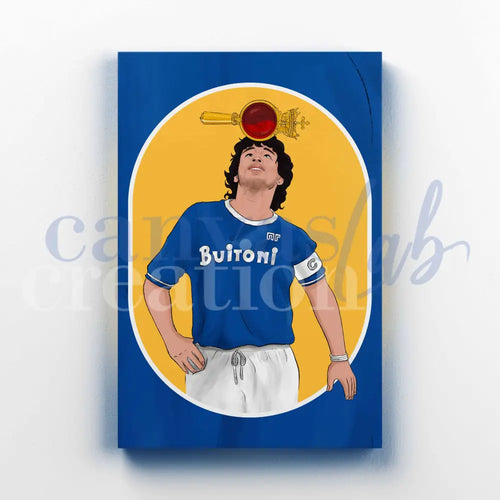 Maradona San Gennaro - Quadri Moderni Di Napoli Su Tela 15X25 / Azzurro E Giallo