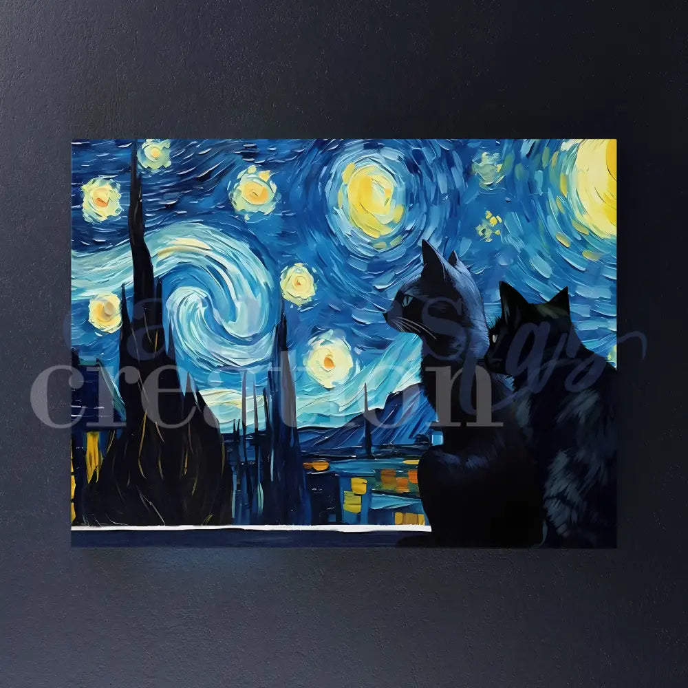 La Notte Stellata Di Van Gogh Con Gatti - Quadri Moderni Su Tela Canvas