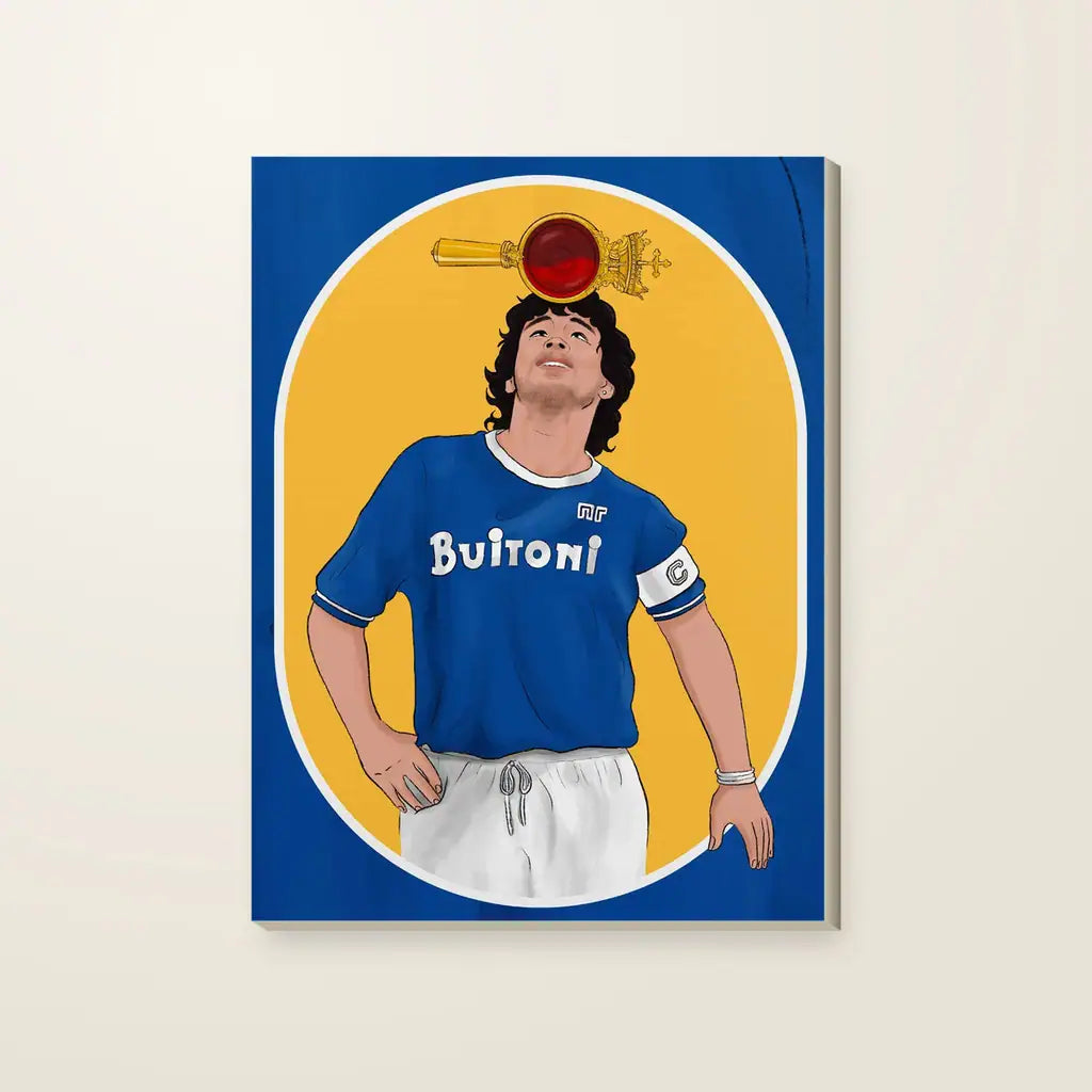 Maradona San Gennaro — stampa su tela, con telaio in legno