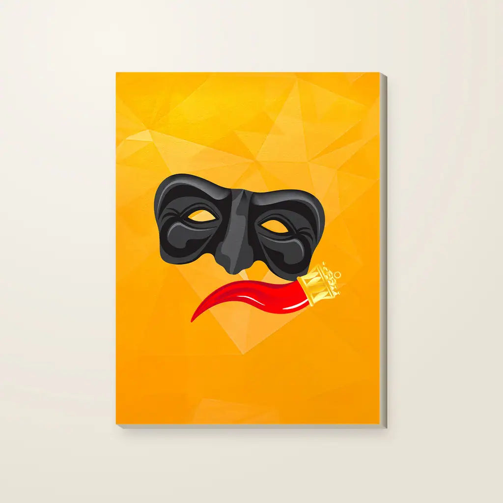 Maschera Pulcinella — stampa su tela, con telaio in legno