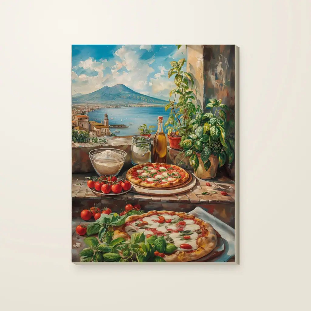 Pizza con Vesuvio — stampa su tela, con telaio in legno