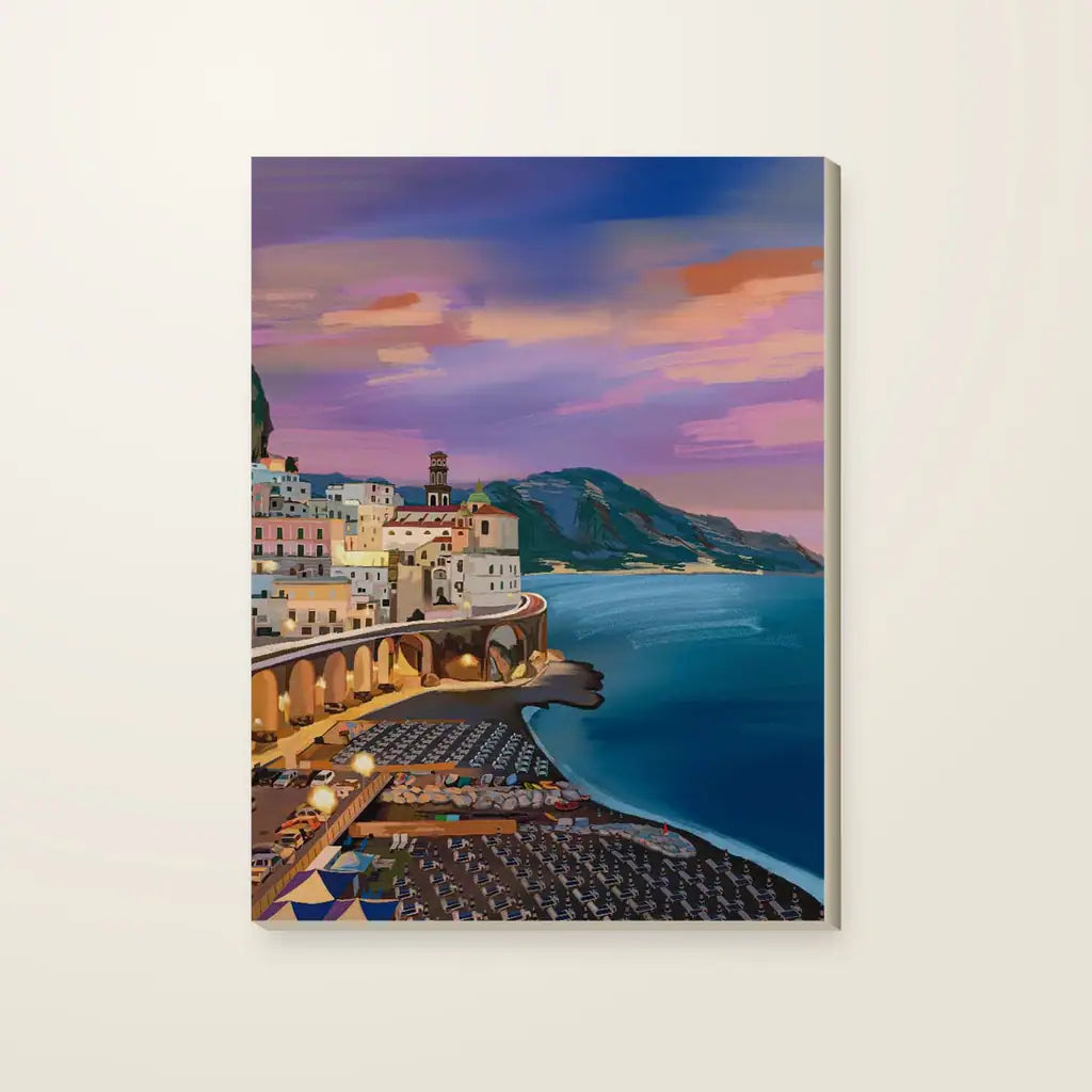 Atrani Tramonto — stampa su tela, con telaio in legno