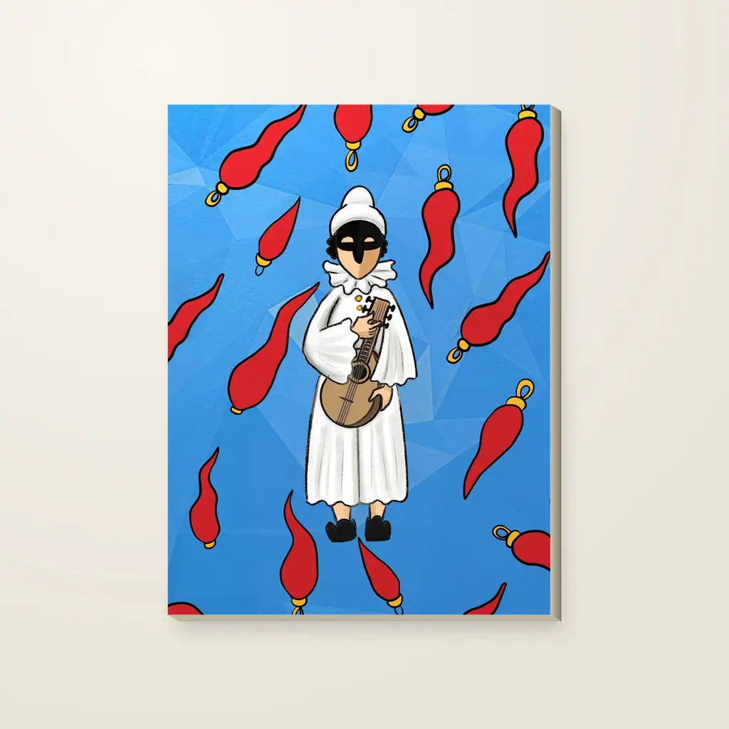 Pulcinella Corni — stampa su tela, con telaio in legno