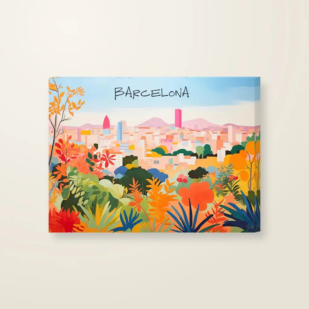 Barcellona Landscape — stampa su tela, con telaio in legno