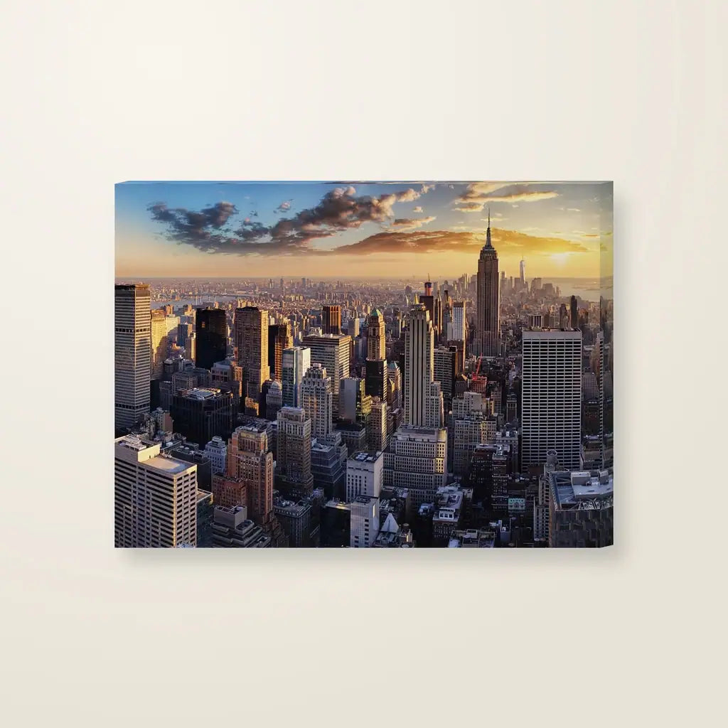 New York al Tramonto — stampa su tela, con telaio in legno