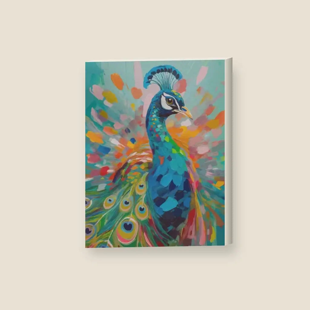 Pavone Colorful — stampa su tela, con telaio in legno