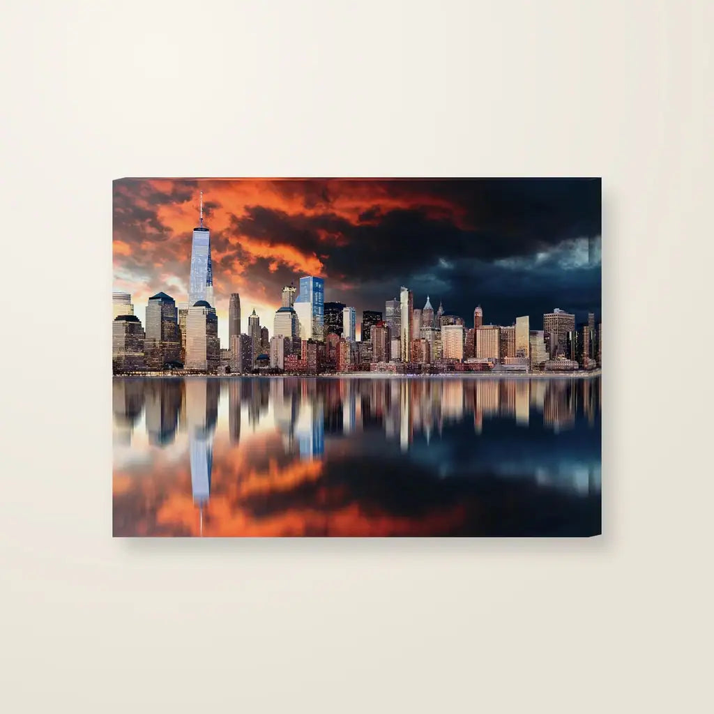 Skyline New York al Tramonto- Quadri di New York su Tela — stampa su tela, con telaio in legno