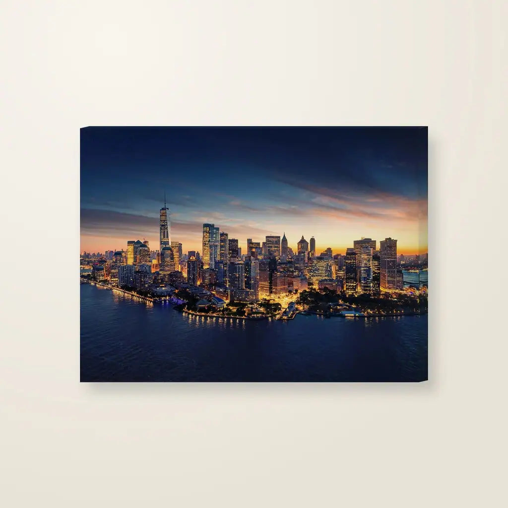 Skyline New York di Notte — stampa su tela, con telaio in legno