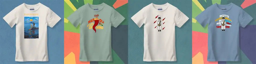 T-shirt Napoli: Partenope, corno portafortuna e Pulcinella
